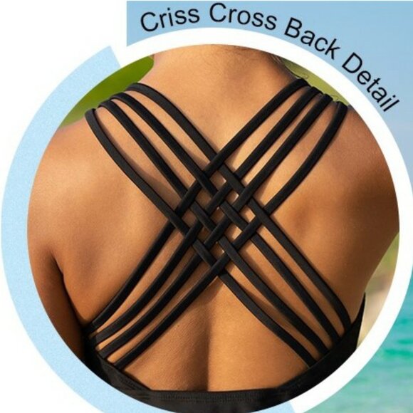 NWT Black Tankini Swimsuit Cross Back Flowy Swim Top - Modest Coverage - Size 16 - Picture 5 of 10